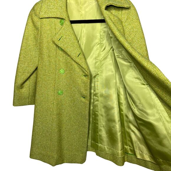 Vintage 60s Childrens Size 7 8 Green Double Breasted Wool Coat Button Front - Picture 8 of 10